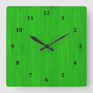 Horloge Carrée Bleu vert bambou apparence de grain de bois