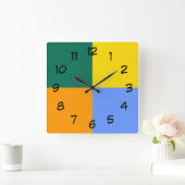Horloge Carrée Bleu Vert Jaune Orange (Maison)