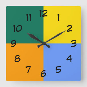 Horloge Carrée Bleu Vert Jaune Orange