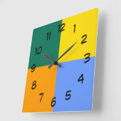 Horloge Carrée Bleu Vert Jaune Orange (Angle)
