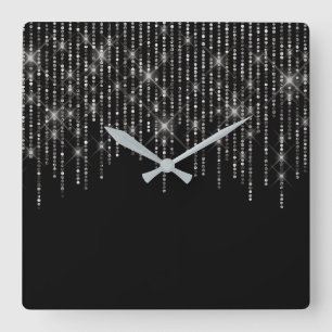 Horloge Carrée Bling en pierre sur noir