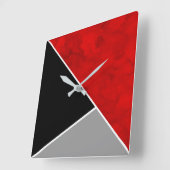 Horloge Carrée Bloc de couleur blanc gris rouge (Angle)
