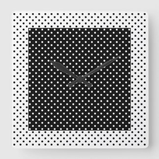 Horloge Carrée Bloc de couleur vintage noir et blanc à pois