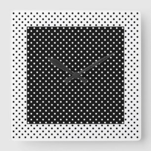 Horloge Carrée Bloc de couleur vintage Point Polka noir et blanc