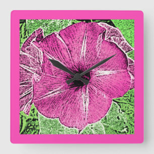 Horloge Carrée Bloc de gloire du matin Imprimer - rose fuchsia