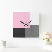Horloge Carrée Bloc de Pink Gray Black and White Geometric (Maison)