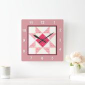 Horloge Carrée Bloc de quilt love en rose (Maison)