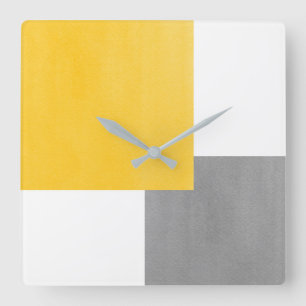 Horloge Carrée Bloc géométrique blanc gris jaune