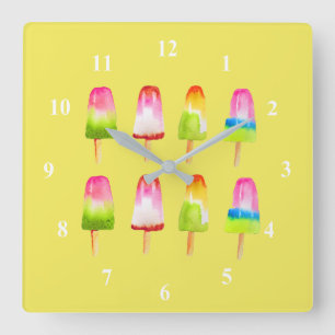 Horloge Carrée Blocs de glace colorés à popsicle Art d'été