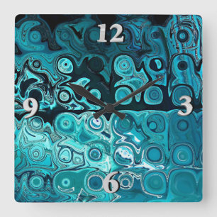 Horloge Carrée Blocs en verre turquoises