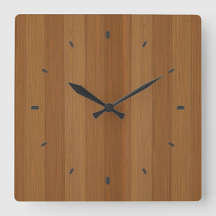 Horloge Carrée Blond Faux Wood Planks Pattern Gold Accents