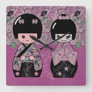 Horloge Carrée Blossom Kokeshi