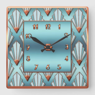 Horloge Carrée Blue and Copper