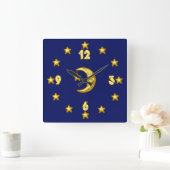 Horloge Carrée Blue and Gold Moon and Stars Wall Clock (Maison)