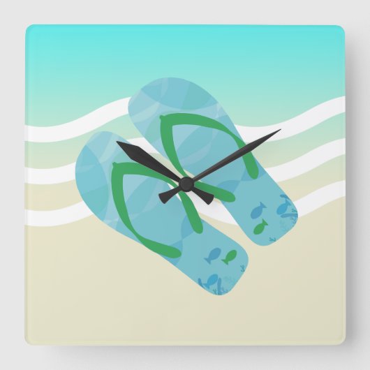 Horloge Carrée Blue and Green Summer Beach Waves (Recto)