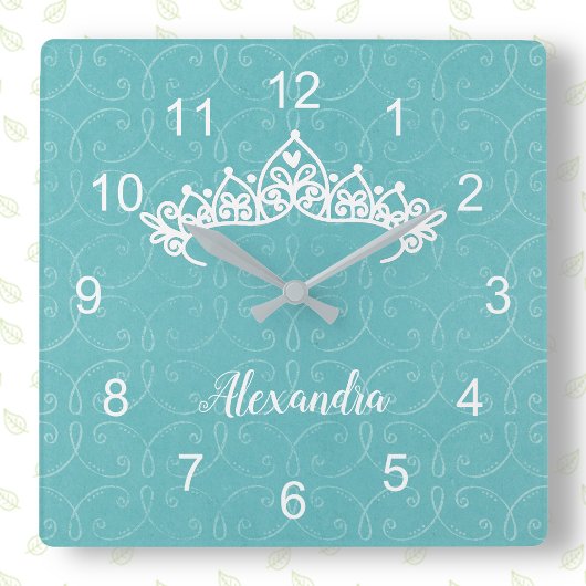 Horloge Carrée Blue and White Princess Tiara Wall Clock