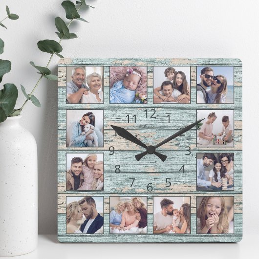 Horloge Carrée Blue beach Driftwood Planks Rustic Nautical