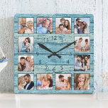 Horloge Carrée Blue beach Nautical Driftwood<br><div class="desc">Easily create your own personalized blue rustic driftwood planks lake house wall clock with your custom Pour les meilleurs résultats,  crop the images to square - with the focus point in the center - before uploading.</div>