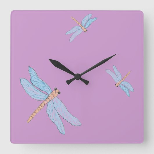 Horloge Carrée Blue Dragonfly Wall Clock (Recto)