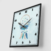 Horloge Carrée Blue Dreamcatcher Design Boho élégant (Angle)