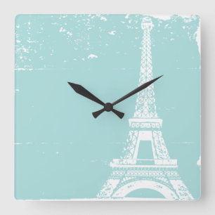 Horloge Carrée Blue Eiffel Custom Wall Clock