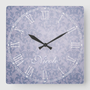 Horloge Carrée Blue faded kangaroo paw damask name wall clock