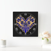Horloge Carrée Blue Filigree Heart Roman Numeral Clock (Maison)