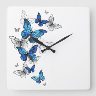 Horloge Carrée Blue Flying Butterflies Morpho