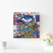 Horloge Carrée Blue graffiti evil eye (Maison)