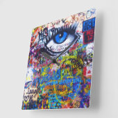 Horloge Carrée Blue graffiti evil eye (Angle)