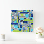 Horloge Carrée Blue Green Art Deco (Maison)