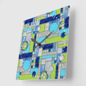 Horloge Carrée Blue Green Art Deco (Angle)