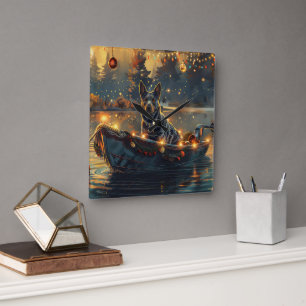 Horloge Carrée Blue Heeler Noël Festive Voyage