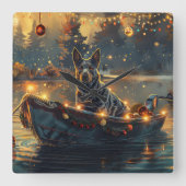 Horloge Carrée Blue Heeler Noël Festive Voyage (Recto)