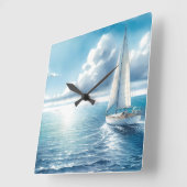Horloge Carrée Blue Horizon Solitary Sailboat (Angle)