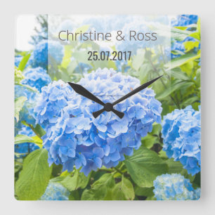 Horloge Carrée Blue hydrangea beautiful wedding wall clock