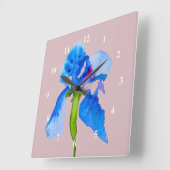 Horloge Carrée Blue Iris moderne aquarelle florale art (Angle)