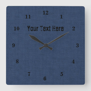 Horloge Carrée Blue Jeans Fabric - Add Your Text - Customizable