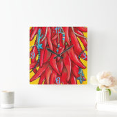 Horloge Carrée Blue Lizard rouge chili Pepper Clock Southwest (Maison)