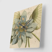 Horloge Carrée Blue Lotus Flower on Tan Background with Writing (Angle)