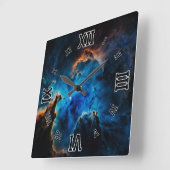 Horloge Carrée Blue Nebula Nuds AI Concept Art par Xzendor7 (Angle)