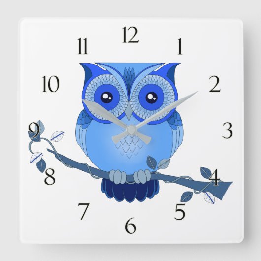 Horloge Carrée Blue Owl Clock (Recto)
