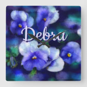 Horloge Carrée Blue Pansies Pansy Flower Floral Personalized (Recto)