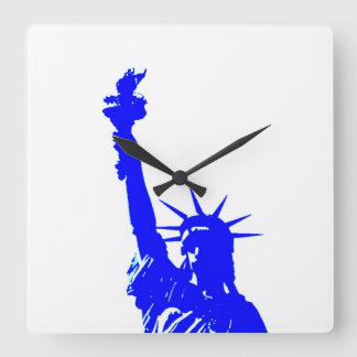 Horloge Carrée Blue Pop Art Statue de Liberty Carré Wallclock