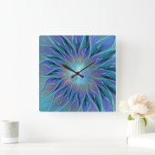Horloge Carrée Blue Purple Flower Dream Abstract Fractal Art (Maison)