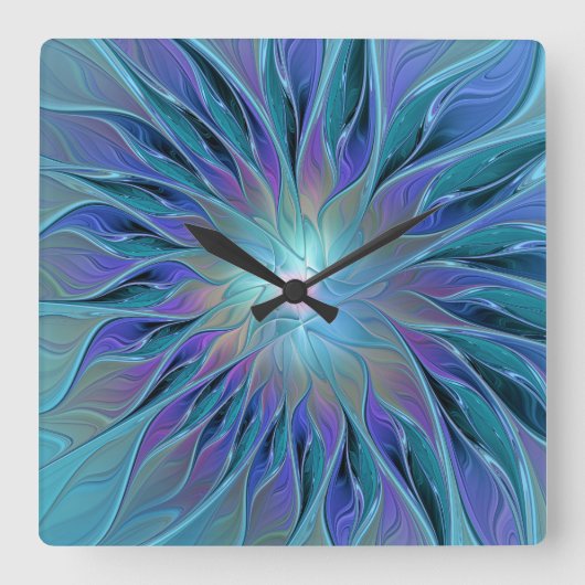 Horloge Carrée Blue Purple Flower Dream Abstract Fractal Art (Recto)