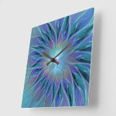 Horloge Carrée Blue Purple Flower Dream Abstract Fractal Art (Angle)