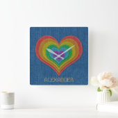 Horloge Carrée Blue Rainbow Denim Jeans 6 Hearts Customized (Maison)