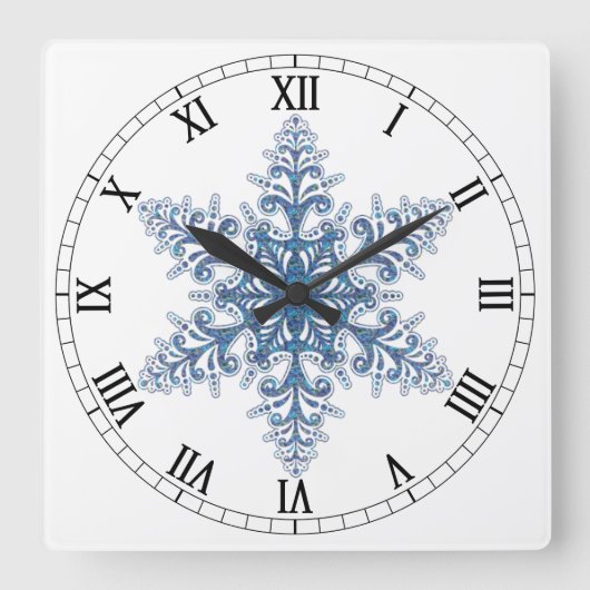Horloge Carrée Blue Snowflake (Recto)