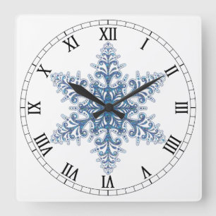 Horloge Carrée Blue Snowflake